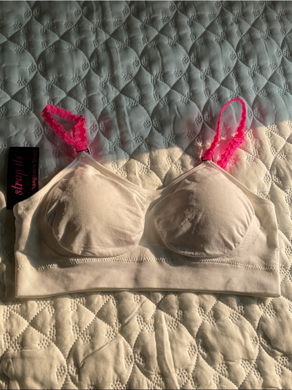 Bralette with Hot Pink Lace Straps